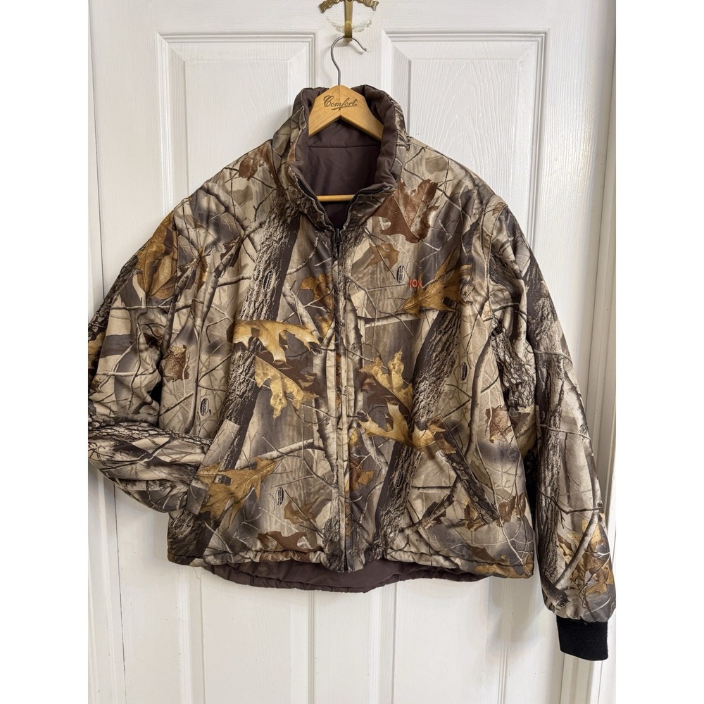 10X Mens Large Reversible Jacket Camouflage Realtree Hardwoods Insulated Hunting